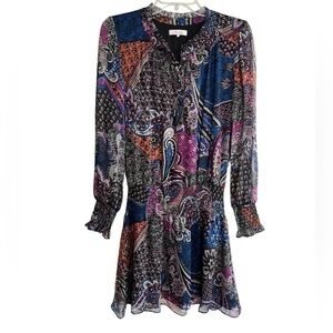 Parker Dress $298 MSRP Multicolor Harlow Paisley Ruffle Trim Sz Small Drop Waist